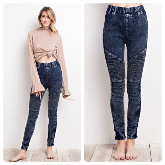 Washed Denim moto jeggings - Picture 5 of 5